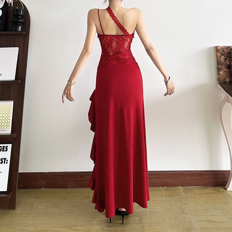V neck lace hem ruffle cami maxi dress  | Festival Outfits Women-final-sale