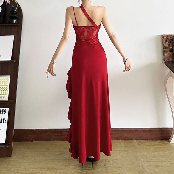 V neck lace hem ruffle cami maxi dress  | Festival Outfits Women-final-sale
