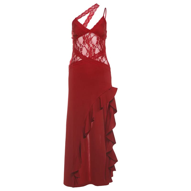V neck lace hem ruffle cami maxi dress  | Festival Outfits Women-final-sale