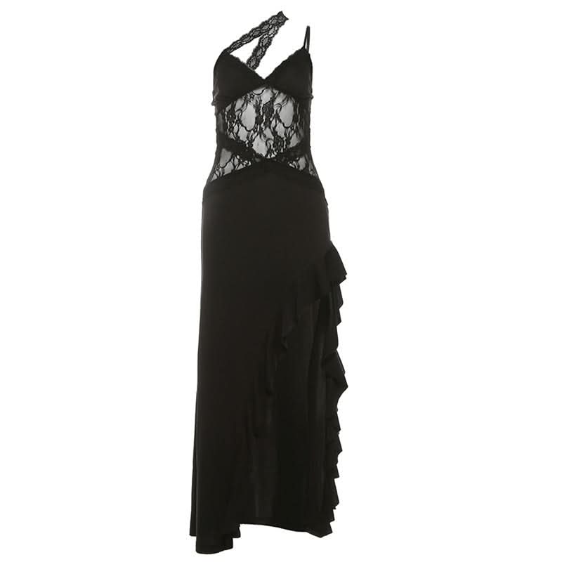 V neck lace hem ruffle cami maxi dress  | Festival Outfits Women-final-sale