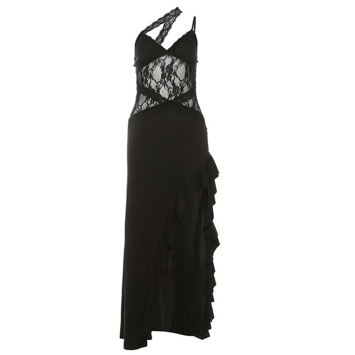 V neck lace hem ruffle cami maxi dress  | Festival Outfits Women-final-sale