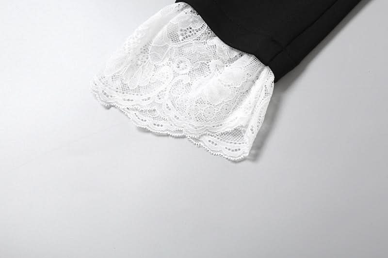 Turnover collar long sleeve lace hem bodysuit  | Festival Outfits Women