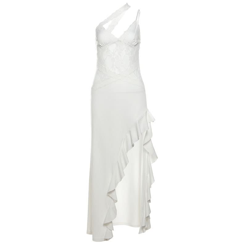 V neck lace hem ruffle cami maxi dress  | Festival Outfits Women-final-sale