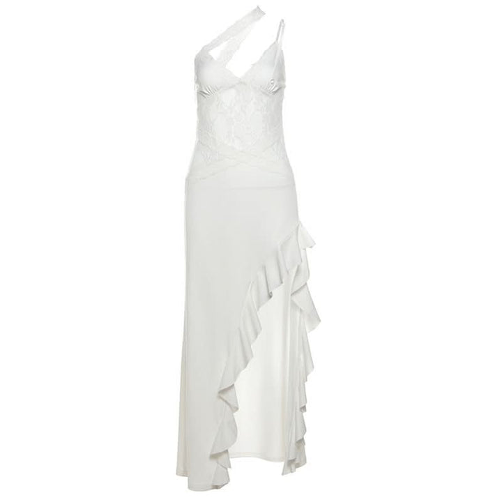 V neck lace hem ruffle cami maxi dress  | Festival Outfits Women-final-sale
