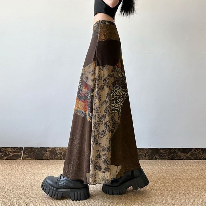 Abstract contrast mesh patchwork maxi skirt  | Festival Outfits Women