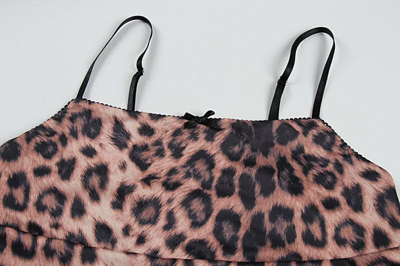 Leopard print u neck bowknot slit cami maxi skirt set  | Festival Outfits Women