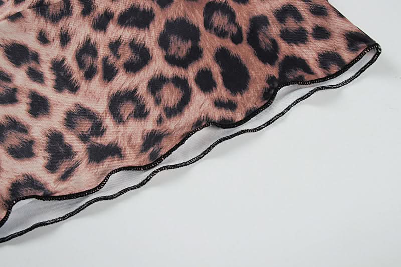 Leopard print u neck bowknot slit cami maxi skirt set  | Festival Outfits Women