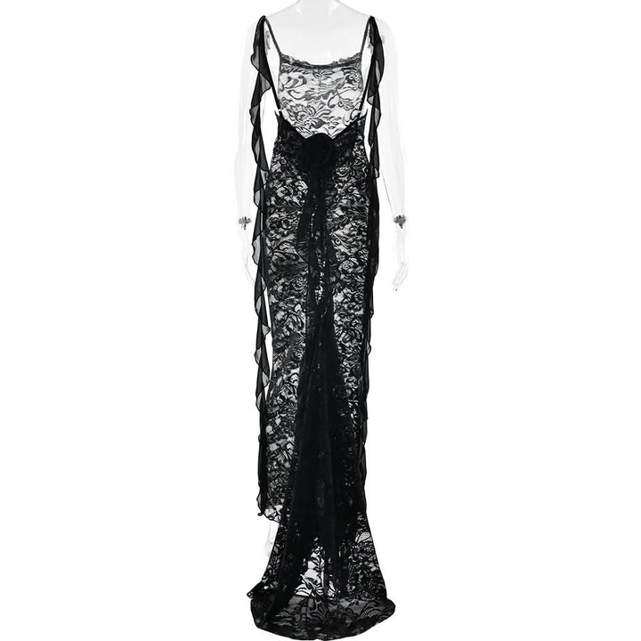 U neck flower applique lace backless cami maxi dress  | Festival Outfits Women