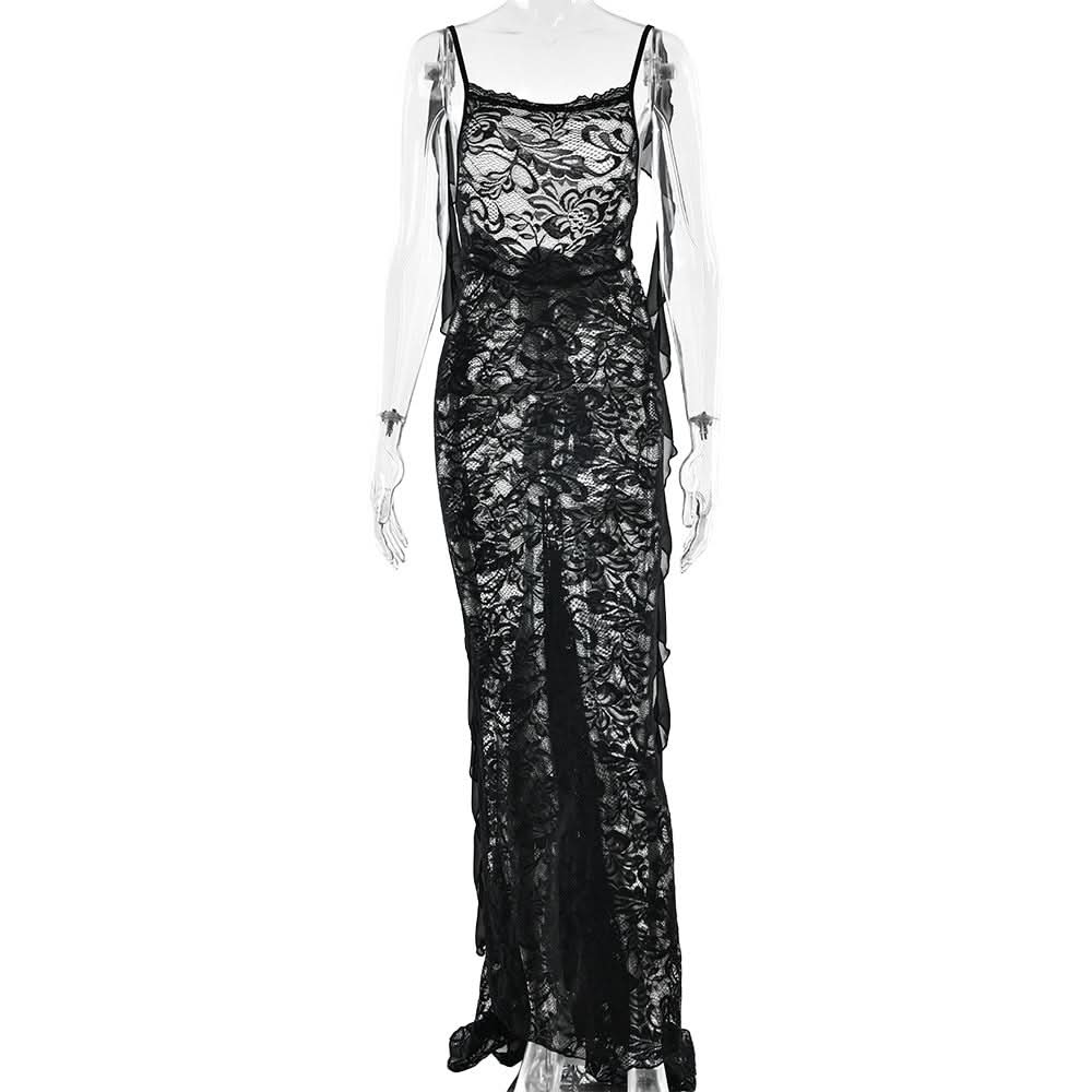 U neck flower applique lace backless cami maxi dress  | Festival Outfits Women