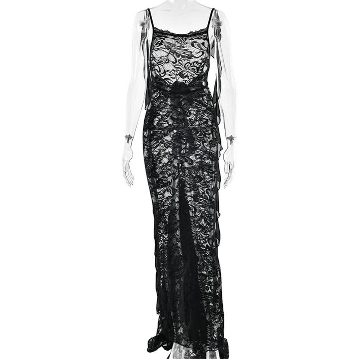 U neck flower applique lace backless cami maxi dress  | Festival Outfits Women