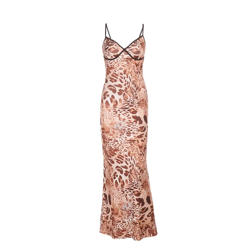 Leopard print v neck cami maxi dress  | Festival Outfits Women