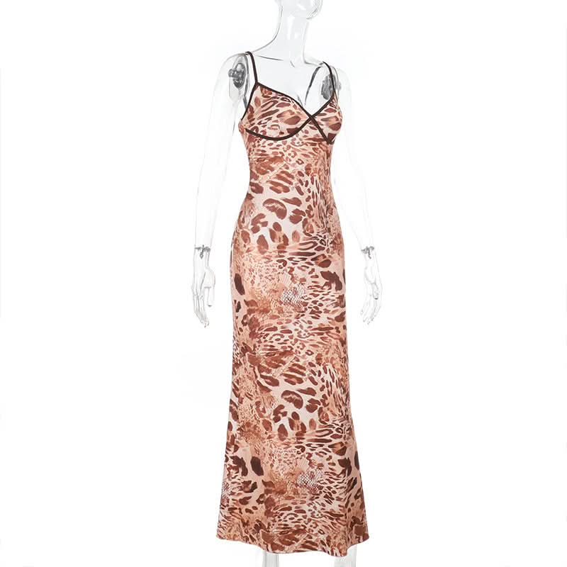 Leopard print v neck cami maxi dress  | Festival Outfits Women