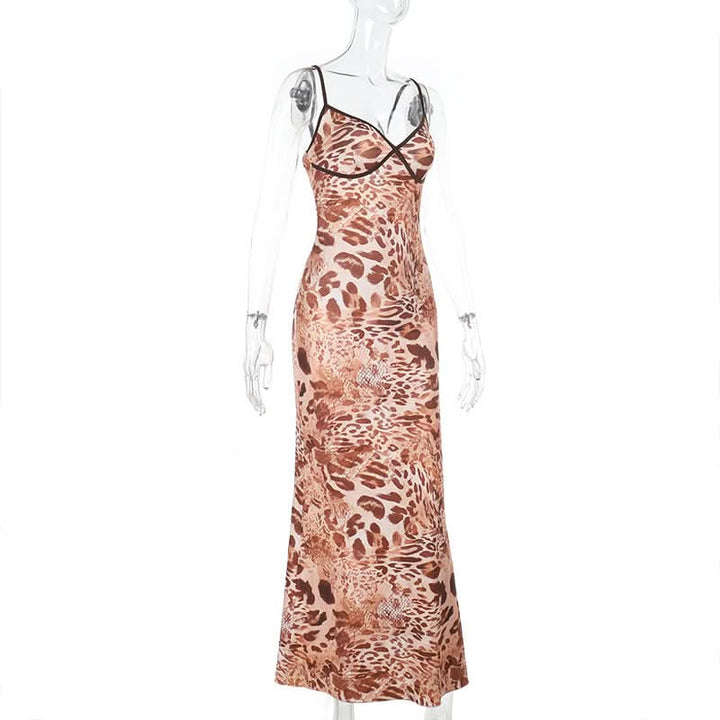 Leopard print v neck cami maxi dress  | Festival Outfits Women