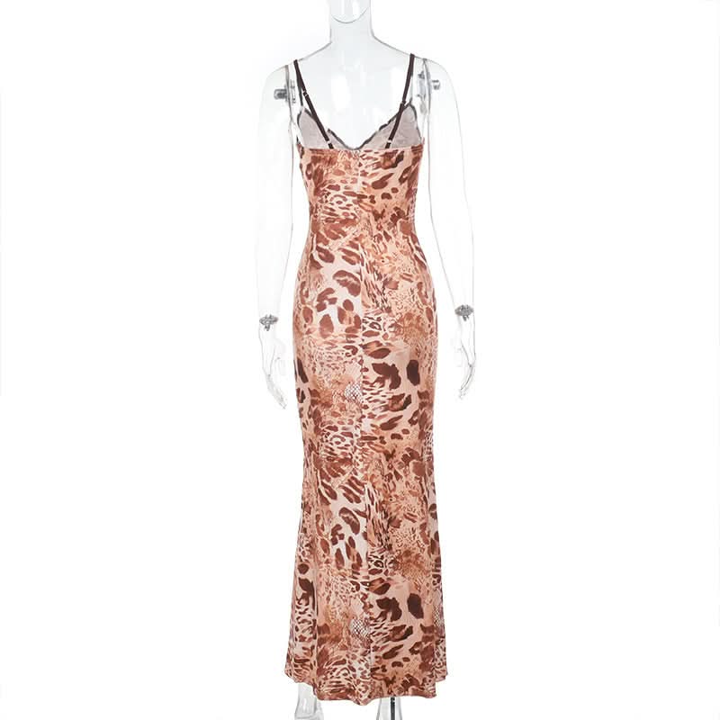 Leopard print v neck cami maxi dress  | Festival Outfits Women