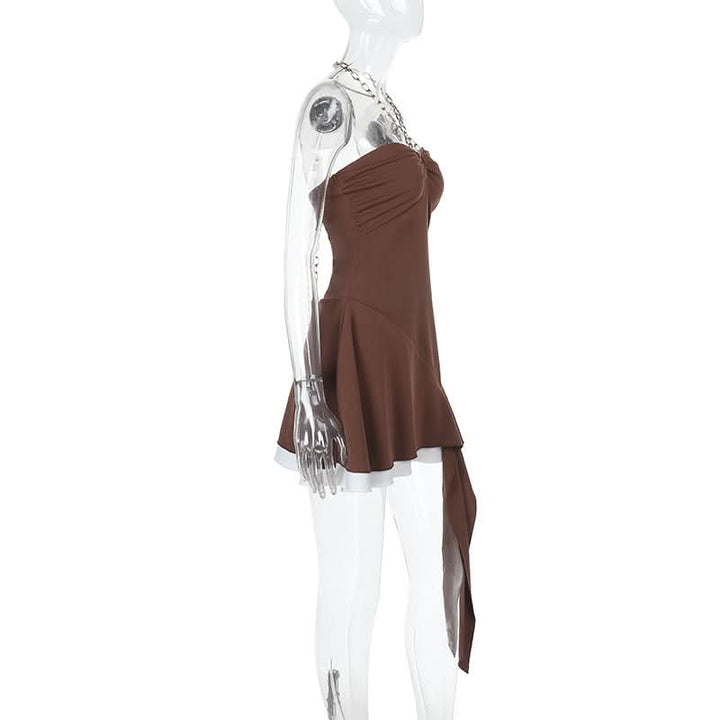 Halter metal chain ruffle mini dress  | Festival Outfits Women