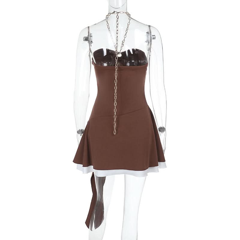 Halter metal chain ruffle mini dress  | Festival Outfits Women