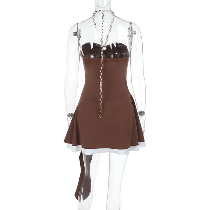 Halter metal chain ruffle mini dress  | Festival Outfits Women