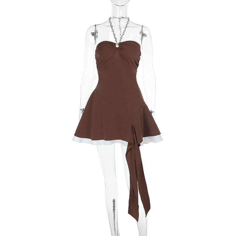 Halter metal chain ruffle mini dress  | Festival Outfits Women