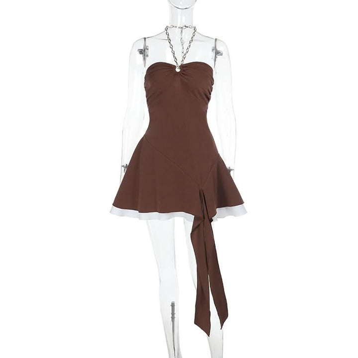 Halter metal chain ruffle mini dress  | Festival Outfits Women