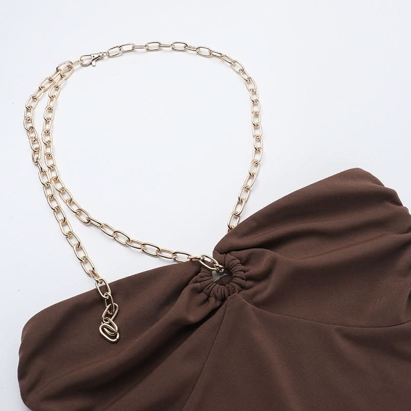 Halter metal chain ruffle mini dress  | Festival Outfits Women