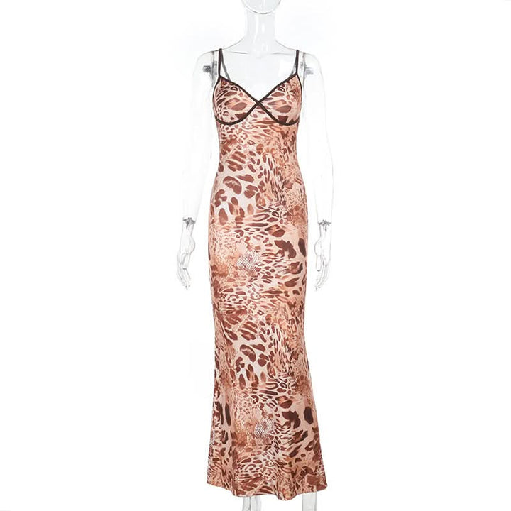 Leopard print v neck cami maxi dress  | Festival Outfits Women