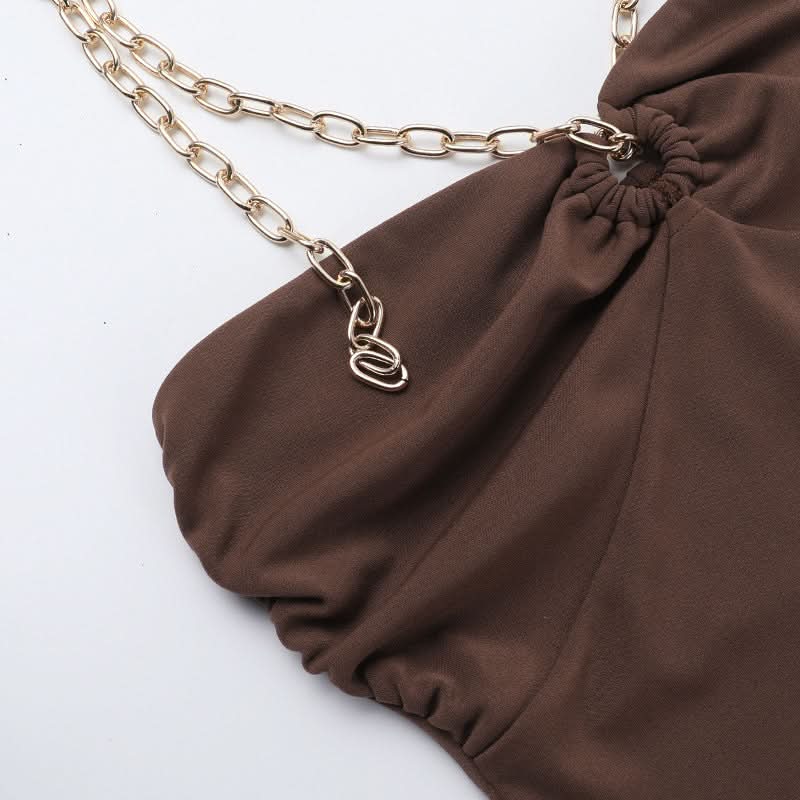 Halter metal chain ruffle mini dress  | Festival Outfits Women