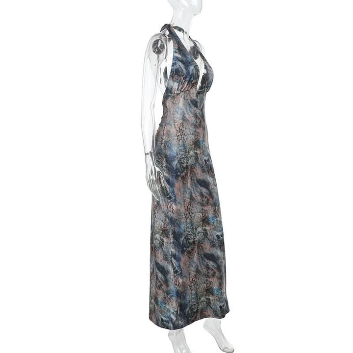 Halter v neck backless contrast maxi dress  | Festival Outfits Women-final-sale