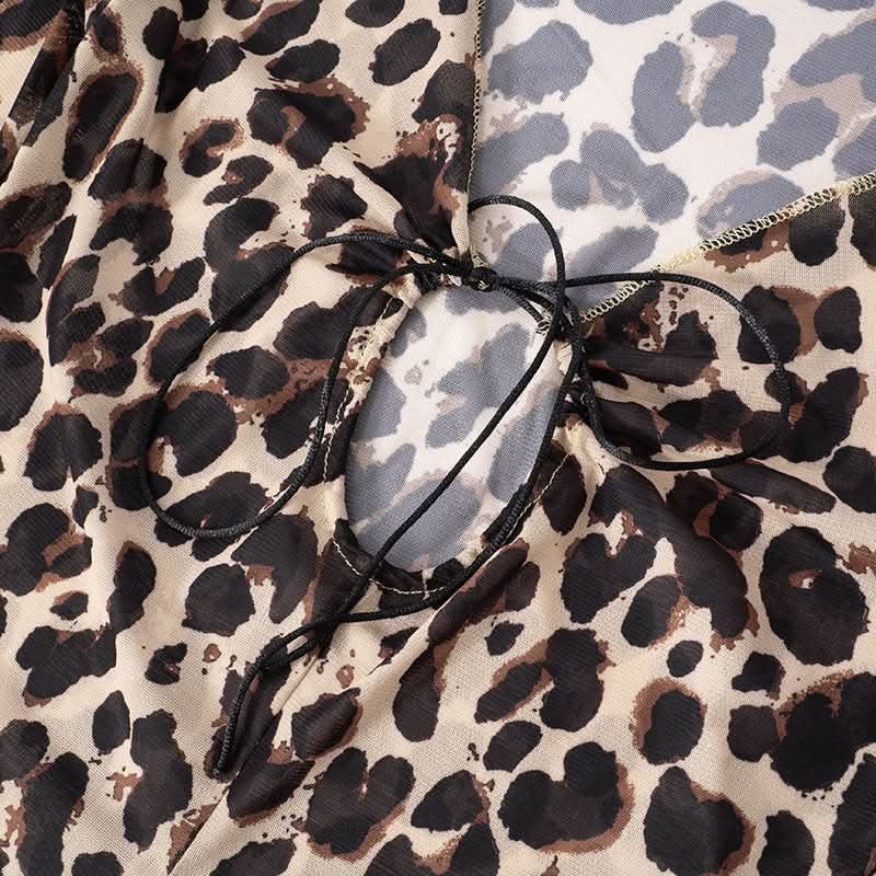 Leopard print v neck self tie long flared sleeve top  | Festival Outfits Women  | Cheetah Print Top-final-sale