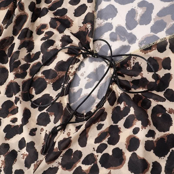 Leopard print v neck self tie long flared sleeve top  | Festival Outfits Women  | Cheetah Print Top-final-sale
