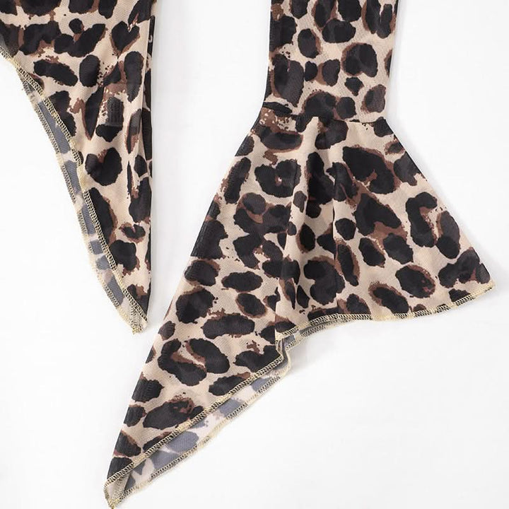 Leopard print v neck self tie long flared sleeve top  | Festival Outfits Women  | Cheetah Print Top-final-sale