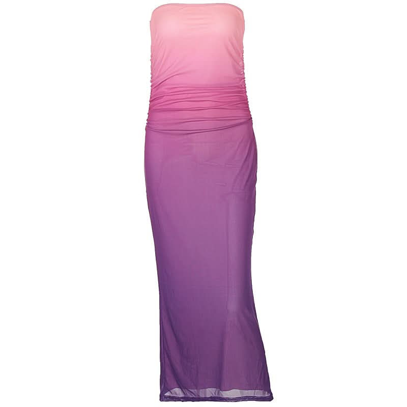 Gradient mesh ruched backless tube midi dress  | Festival Outfits Women