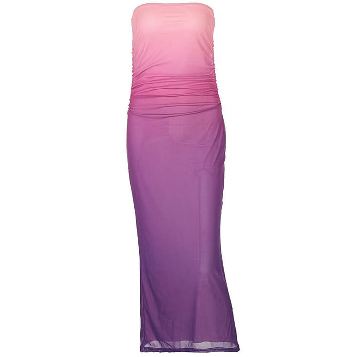 Gradient mesh ruched backless tube midi dress  | Festival Outfits Women
