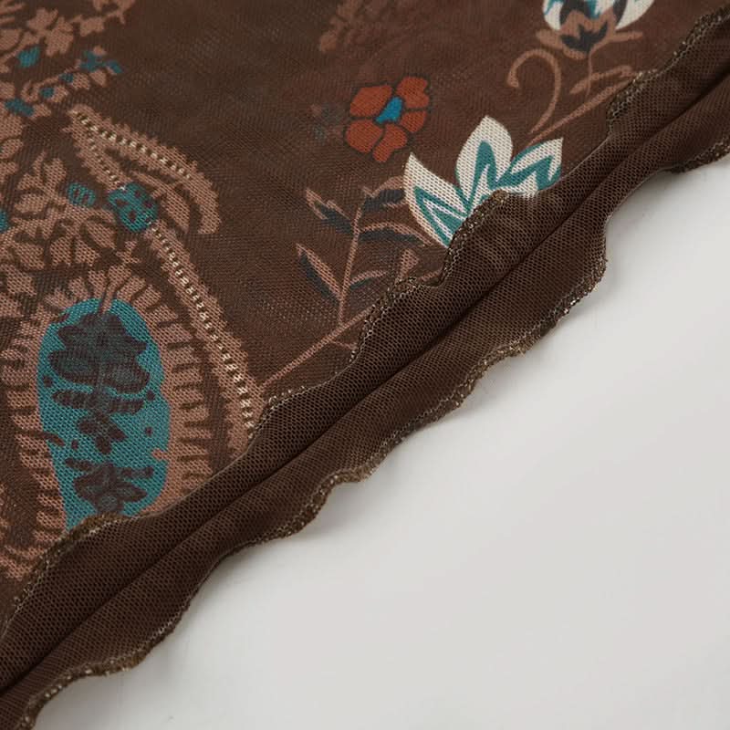 Ruffle v neck flower print mesh cami top  | Festival Outfits Women-final-sale