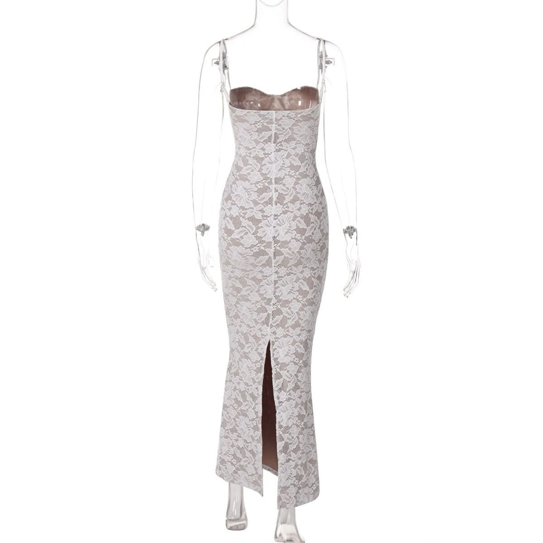 Sweetheart neck lace slit cami maxi dress  | Festival Outfits Women