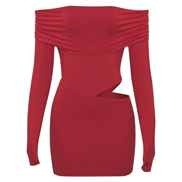 Off shoulder long sleeve hollow out ruched cut out mini dress  | Festival Outfits Women