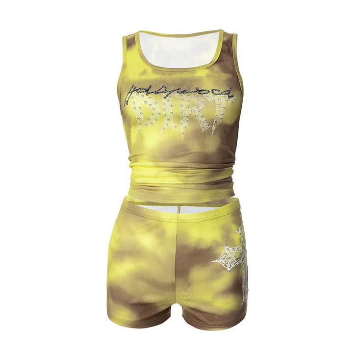 U neck contrast cross print short pant set  | Festival Outfits Women