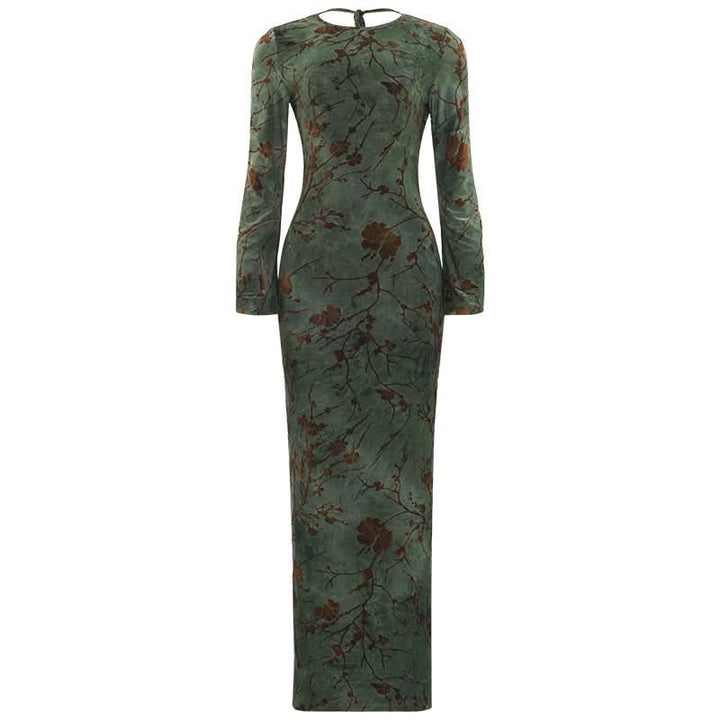 Long sleeve backless self tie slit maxi dress  | Festival Outfits Women