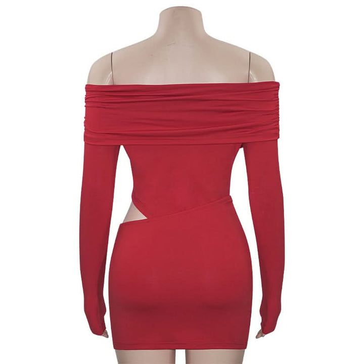 Off shoulder long sleeve hollow out ruched cut out mini dress  | Festival Outfits Women