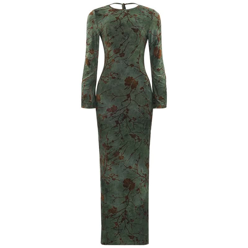 Long sleeve backless self tie slit maxi dress  | Festival Outfits Women