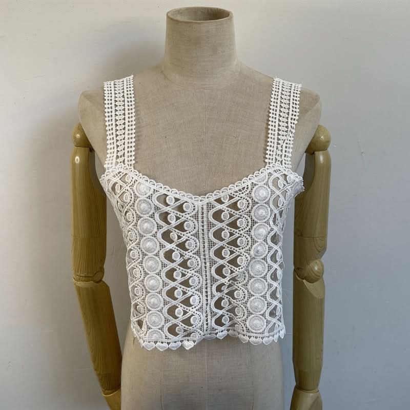 Embroidery hollow out cami cut out top  | Festival Outfits Women