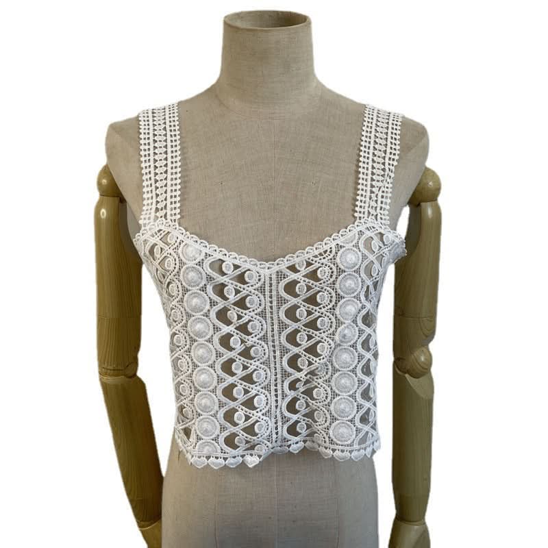 Embroidery hollow out cami cut out top  | Festival Outfits Women