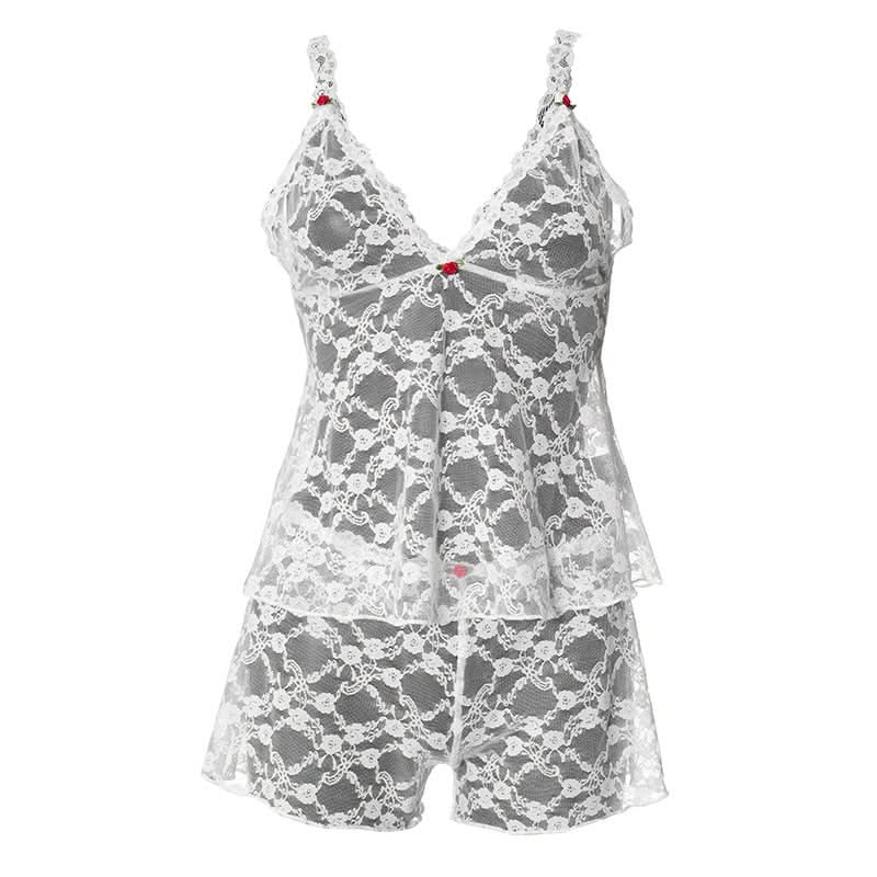 V neck lace see through cami short pant set  | Festival Outfits Women