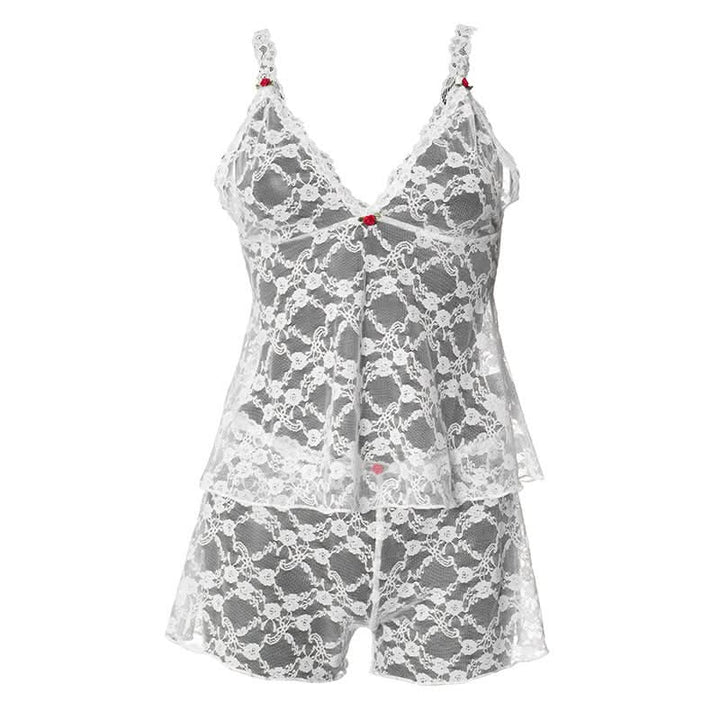 V neck lace see through cami short pant set  | Festival Outfits Women