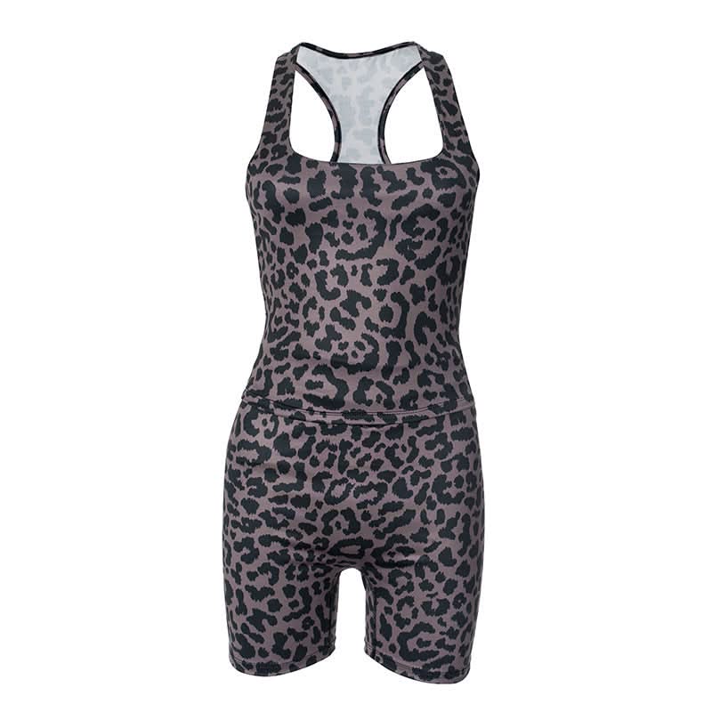 Square neck leopard print tank short pant set  | Festival Outfits Women