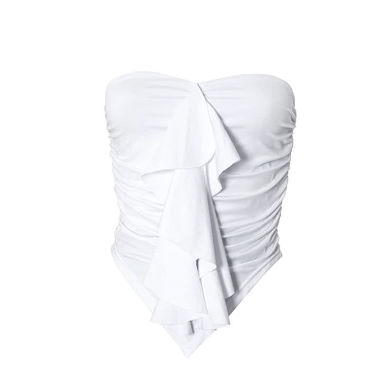 Ruffle ruched solid tube top  | Festival Outfits Women