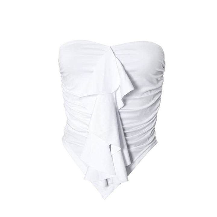 Ruffle ruched solid tube top  | Festival Outfits Women