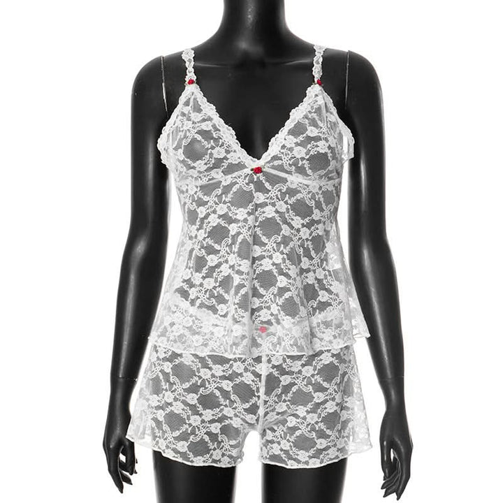 V neck lace see through cami short pant set  | Festival Outfits Women