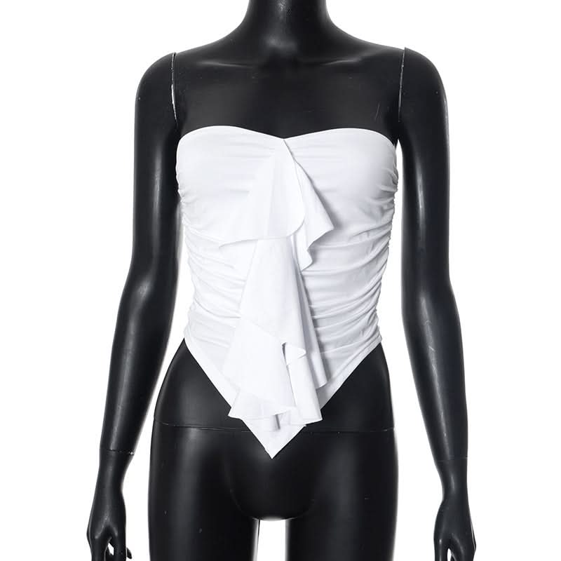 Ruffle ruched solid tube top  | Festival Outfits Women