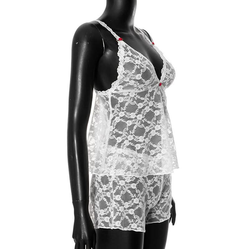 V neck lace see through cami short pant set  | Festival Outfits Women