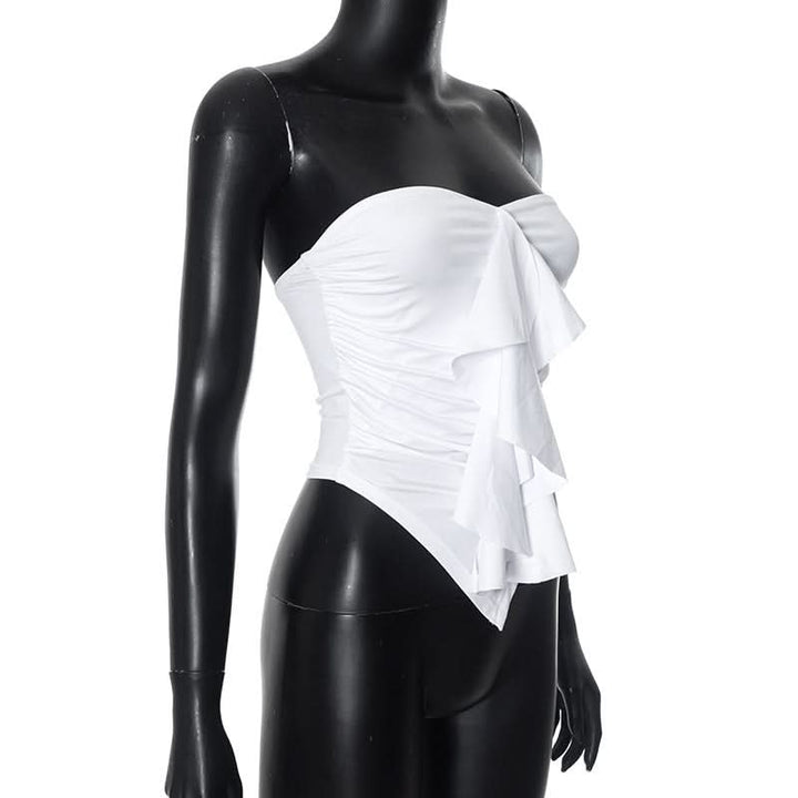 Ruffle ruched solid tube top  | Festival Outfits Women
